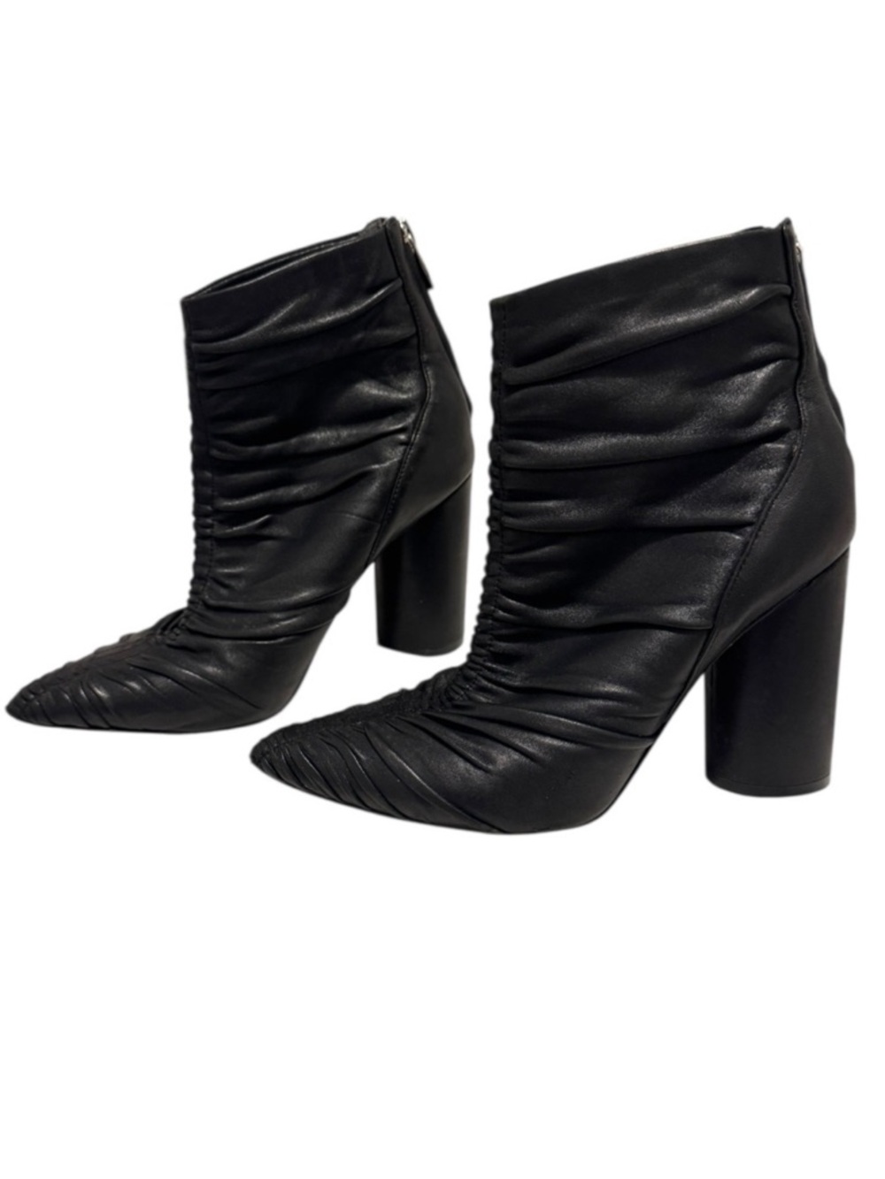 Sigerson Morrison Kimay Black Ruched Ankle Boots Size 6 Point Toe Whimsy Goth